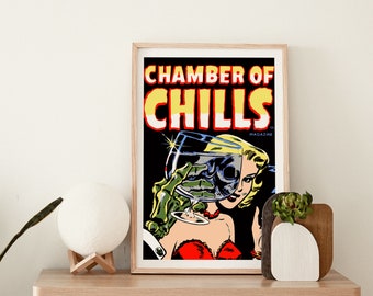 Comic Book Covers Poster, Retro Comic Book Covers, Vintage Super Heroes, Room decor - Digital Download, Horror "Chamber of Chills" Vol. 1