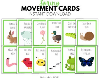 Spring Movement Cards, Printable Action Flashcards for kids, toddlers, preschool, pre-k, kindergarten