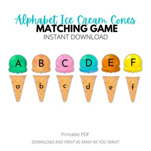 Buchstaben Memory, druckbare Alphabet Eistüte Spiel für Kleinkinder, Vorschul-, Kindergarten-Kinder, ABCs
