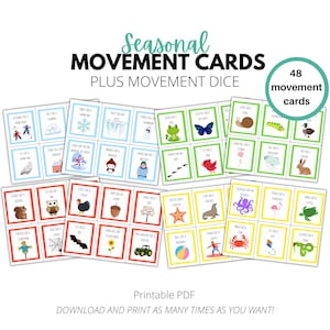 Cartões de movimento sazonal, flashcards de ação para impressão para crianças, bebês, pré-escola, pré-escola, jardim de infância
