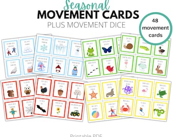 Cartes de mouvement saisonnières, cartes flash d’action imprimables pour les enfants, les tout-petits, l’école maternelle, la maternelle et la maternelle