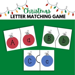Quebra-cabeças autocorretivos de letras de Natal, jogo de correspondência de letras para impressão para crianças, pré-escola, pré-escolar, crianças do jardim de infância, atividade do alfabeto