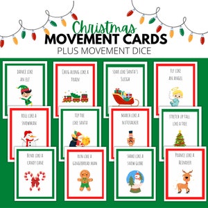 Cartões de movimento de Natal, flashcards de ação para impressão para crianças, bebês, pré-escola, pré-escola, jardim de infância