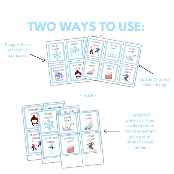 Winter Movement Cards, Printable Action Flashcards for Kids