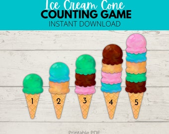 Actividad de matemáticas de verano para preescolar: juego de contar conos de helado para imprimir