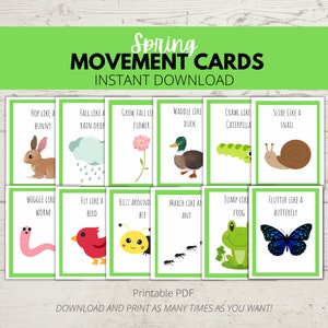 Spring Movement Cards, Printable Action Flashcards for kids, toddlers, preschool, pre-k, kindergarten