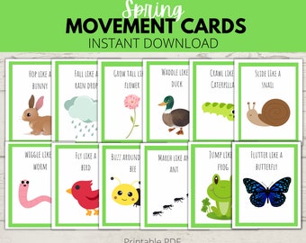Spring Movement Cards, Printable Action Flashcards for kids, toddlers, preschool, pre-k, kindergarten