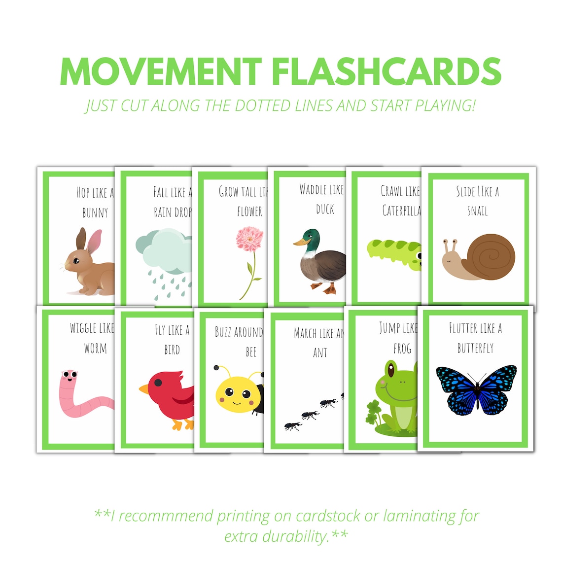 Spring Movement Cards, Printable Action Flashcards for Kids, Toddlers ...
