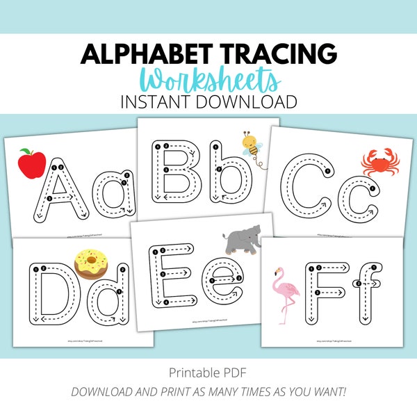 Alphabet Worksheet Tracing And Writing Etsy Alphabet Worksheet Tracing And Writing Etsy