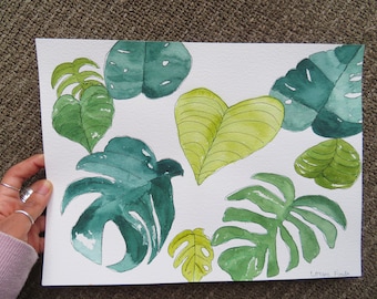 9 x 12 watercolor tropical leaves painting