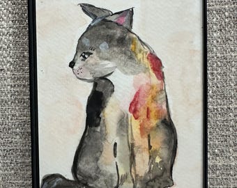 Original Handpainted watercolor painting. Catitude! A beautiful and colorful depiction of a wonderful, charming and beloved pet.
