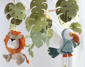 Jungle Felt Mobile - décor pour enfants - décor de pépinière - bébé mobile - safari - lion - serpent - perroquet - paresseux