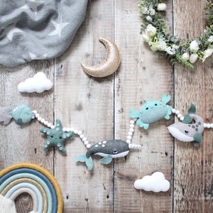 Sea Life Felt Garland kids decor nursery decor whale crab narwhal fish starfish image 1