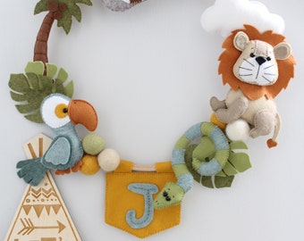 Jungle Felt Hoop - décor pour enfants - décor de pépinière - safari - lion - paresseux - serpent - jungle - perroquet