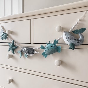 Sea Life Felt Garland kids decor nursery decor whale crab narwhal fish starfish image 2