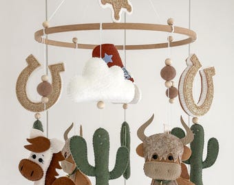 Wild West Felt Mobile - kids decor - nursery decor - baby - cowboy - cactus - horse - sheriff - horseshoe