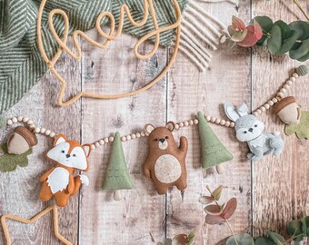 Woodland Animals Felt Garland - Nursery decor - Kids room decor - fox - bear - rabbit - forest - baby decor