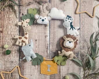 Safari Felt Hoop - décor pour enfants - décor de pépinière - safari - lion - zèbre - girafe - singe - éléphant - décor de bébé