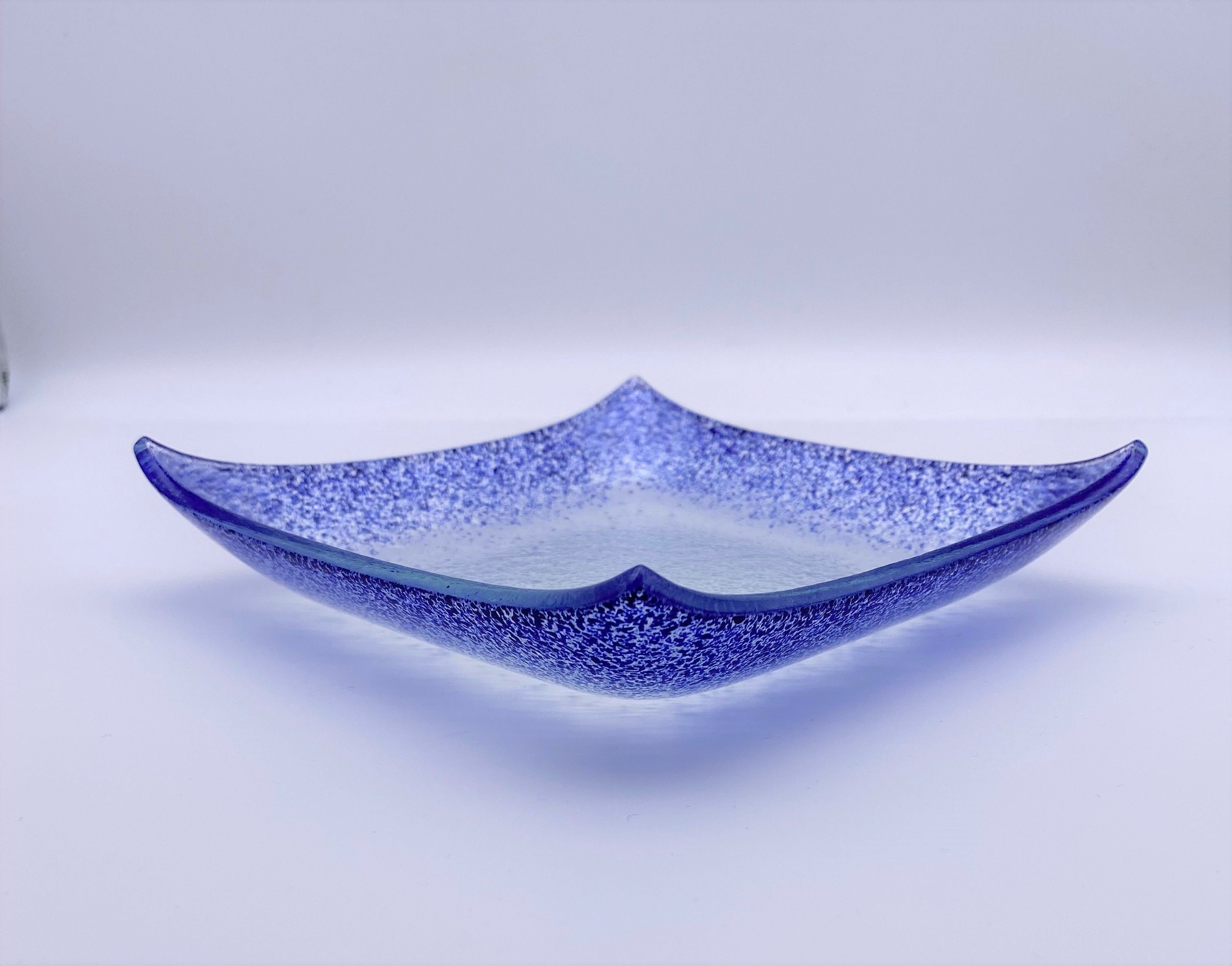 Square Glass Plate With Blue Speckled Rim. Coloured Glass Etsy