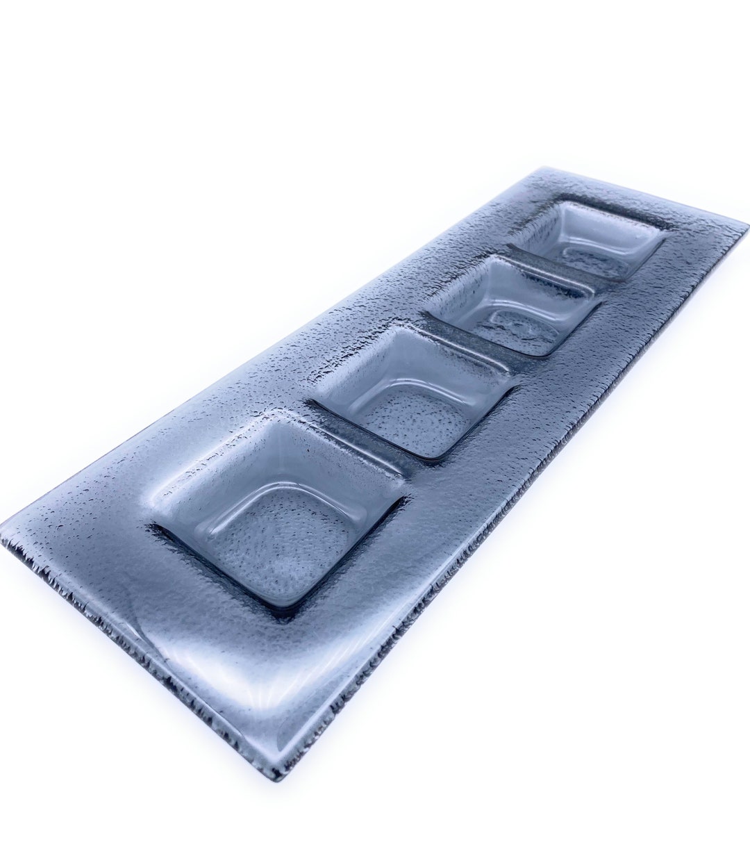 Rectangular Glass Plate With Compartments for Sauces, Mezzes. Recycled