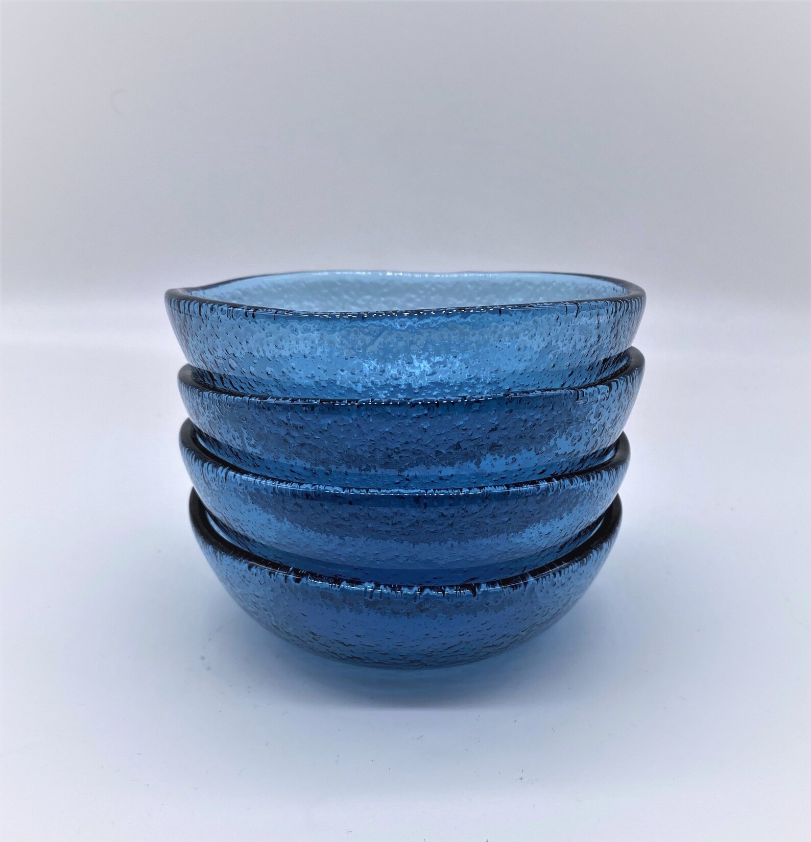 Set of 4 Fused Small Glass Bowls. Glass Serving Bowls. Clear Glass