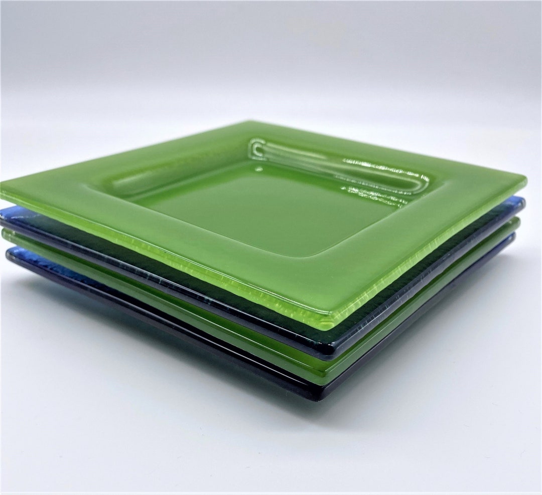 Square Glass Plates. Coloured Glass Plates. Recycled Glass Etsy