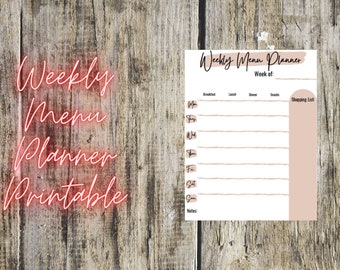Weely Meal Planner | Meal Planner and Grocery List | Instant Download