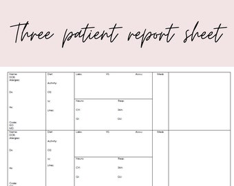 3 Patient Report Sheet | Nurse Brain Great for MedSurg or Step Down Unit | Instant Download | Landscape Orientation