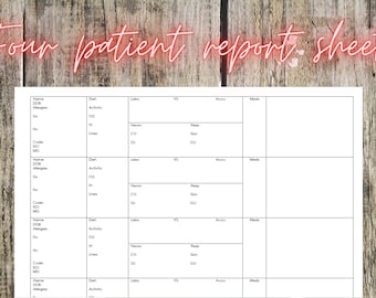 4 Patient Report Sheet | Nurse Brain Great for MedSurg Instant Download
