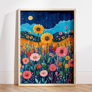 Colorful Wildflower Field Digital Download | Vibrant Floral Wall Art Print | Summer Meadow Landscape | Boho Nature Home Decor