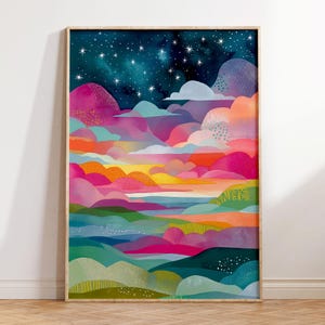 Téléchargement numérique ciel étoilé, art mural céleste, nuages colorés, impression de chambre de bébé ciel nocturne, art imprimable bohème pour la décoration intérieure