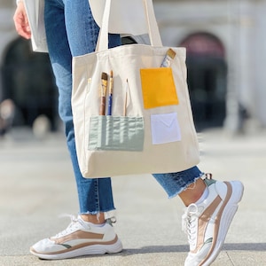 Canvas bag, tote bag, handmade, sustainable handbag, minimalist, geometric