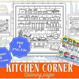 Kitchen Corner Bold and Easy Coloring Pages for Adults - 6 Pages Simple Coloring Sheet Kawaii Coloring Book Aesthetic Teen Coloring Pages