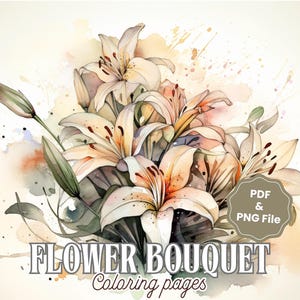 20 Flower Bouquet Coloring Pages – Adult Coloring Book for Relaxation, Floral Printable Sheets, Digital PDF Download, Mindfulness Art