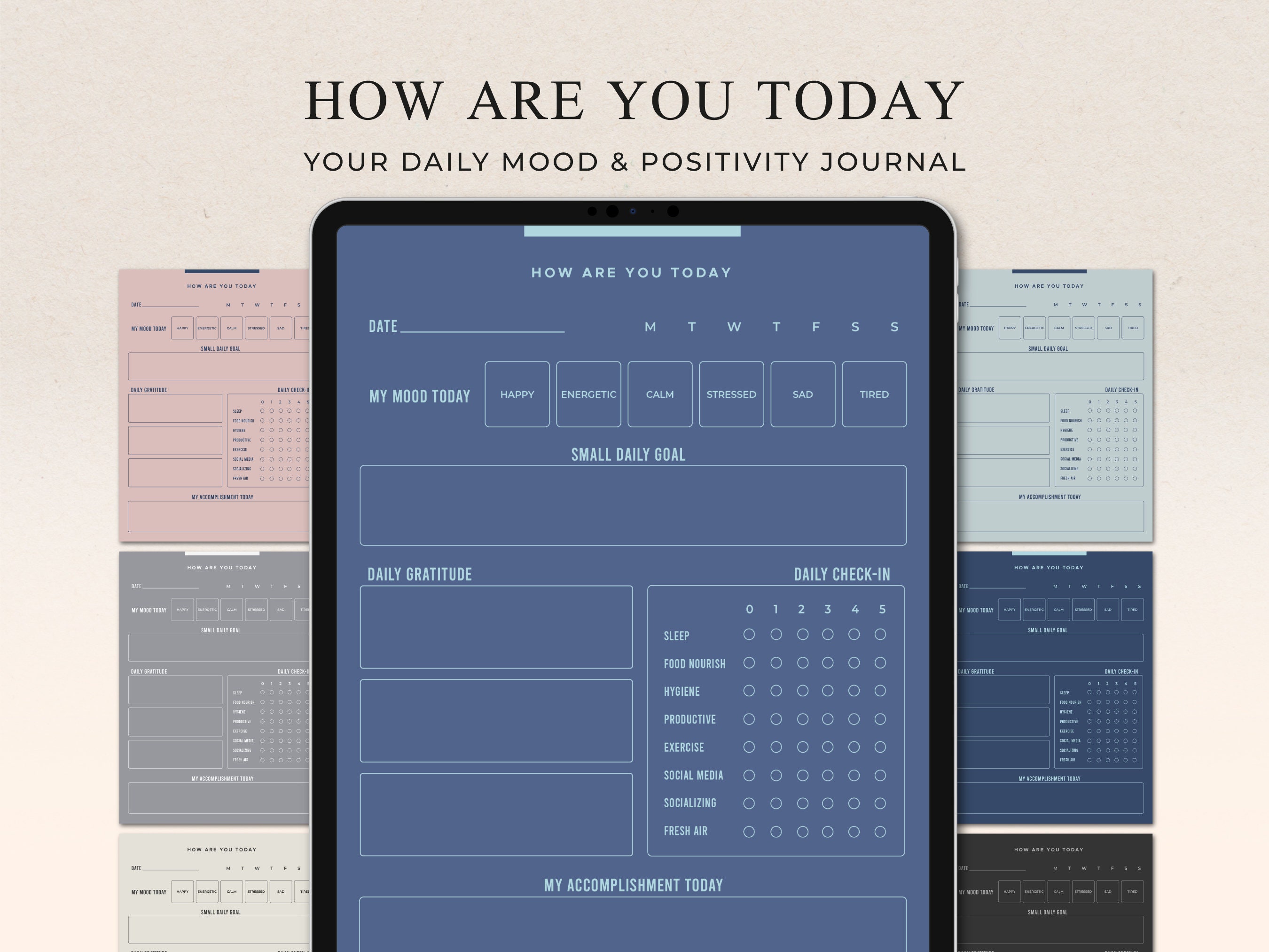 Daily Check-In Template, Daily Mood Tracker, Emotional Log, Daily Reflection Journal, Daily Gratitude, Daily Mood Goal, Self-care Diary, PDF