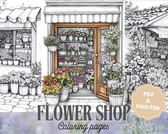 Páginas para colorear de floristería / Digital + Imprimible / Arte para iPad de Procreate / Arte floral lineal / Letras de EE. UU. en PDF + PNG 4:3 / Adultos y niños