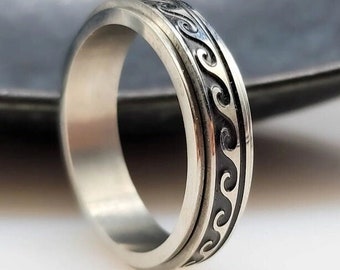 Sea Wave Spinning Ring, Anxiety Spinner Ring, Thumb Spinning Ring, Unique Ring, Fiddle Ring, Rotating Fidget Ring, Spinner Ring UK