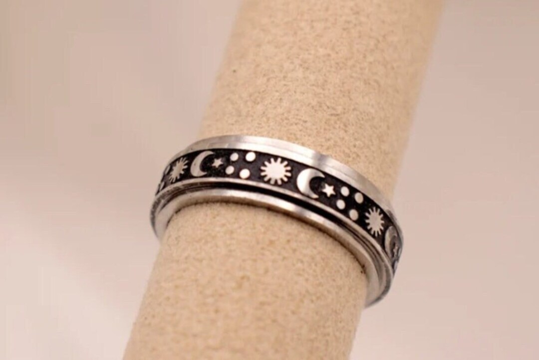 Spinning Ring Moon Stars & Sun, Fidget Ring, Thumb Ring, Fiddle Anxiety ...