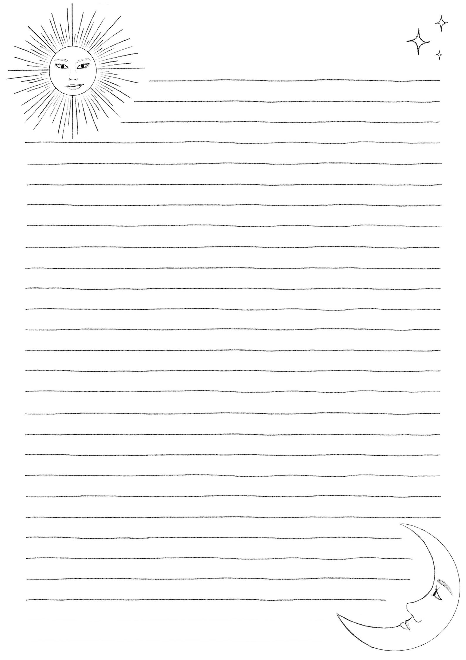 Sun and Moon Printable Letter Writing Paper / A4 / Lined | Etsy