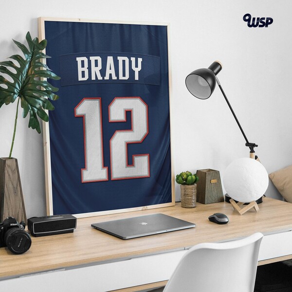 Tom Brady Print – Brady New England Jersey – Patriots Print – Football Gift – Sport Bedroom Poster