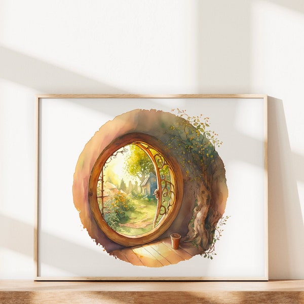 Hobbit Hole II — DRUCKBARE Aquarell Kunstwerk digitaler Download Herr der Ringe Fan the shire Hobbit Hole Wohnkultur Wandkunst