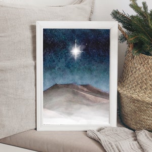 the star (color) — PRINTABLE watercolor winter christmas christian nativity painting wall art print home decor digital instant download