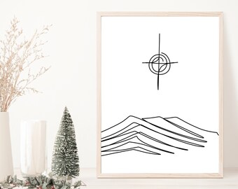 Minimalist Nativity Star Line Art Print: Christian Christmas Decor (Digital Download)