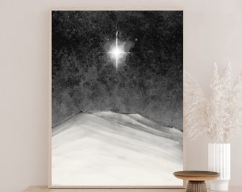 the star — PRINTABLE watercolor winter christmas christian nativity painting farmhouse wall art print home decor digital instant download