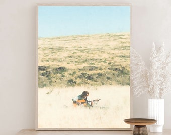 in a field — PRINTABLE guitar musician watercolor farmhouse painting landscape bohemian  art print home decor digital instant download