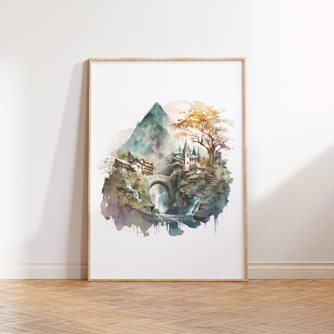 Rivendell PRINTABLE Watercolor Artwork Digital Download Painting Lotr