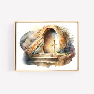 The Empty Tomb — PRINTABLE watercolor painting cross easter resurrection sunday christian jesus christ wall art print home decor download