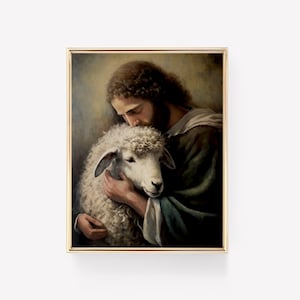 The Good Shepherd IV — PRINTABLE digital art  home decor wall Jesus Christ sheep christian christianity oil painting neutral vintage style
