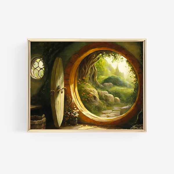 Hobbit Hole IV — DRUCKBARE Öl Kunstwerk digitaler Download Gemälde Lotr Herr der Ringe Fan the shire Hobbit Hole Wohnkultur Wandkunst