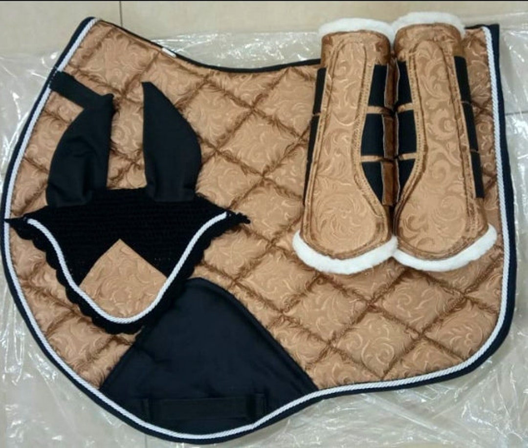 Luxury Handmade Gold Saddle Pad Numnah, Fly Veil and Brushing Boots Etsy